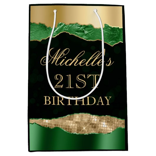 グリーンと金ゴールドグラムティアーズ《写真》ぼけ味バースデーパーティー ミディアムペーパーバッグ (正面)