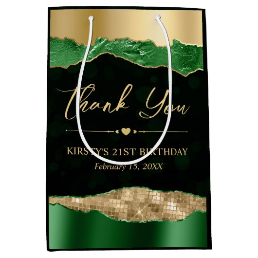 グリーンと金ゴールドグラムティアーズ《写真》ぼけ味バースデーパーティー ミディアムペーパーバッグ (正面)