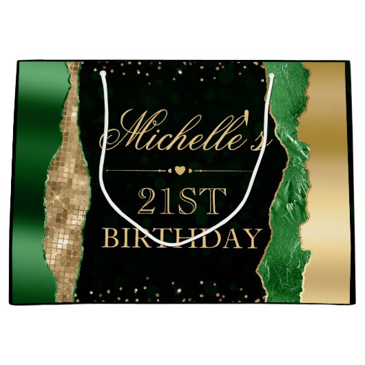 グリーンと金ゴールドグラムティアーズ《写真》ぼけ味バースデーパーティー ラージペーパーバッグ (正面)