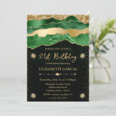 グリーンと金ゴールドグラムティアーズ《写真》ぼけ味バースデーパーティー 招待状 (スタンド正面)