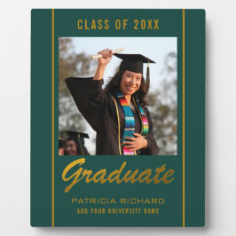 グリーンと金ゴールドグラード写真卒業記念テープ フォトプラーク