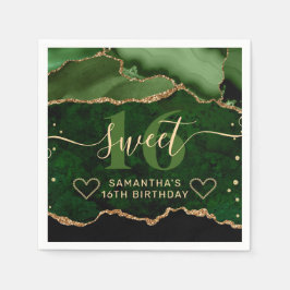グリーンと金ゴールドグリッターアガテマーブルスウィート16 スタンダードカクテルナプキン