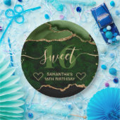 グリーンと金ゴールドグリッターアガテマーブルスウィート16 ペーパープレート (パーティー)