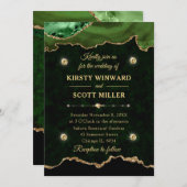 グリーンと金ゴールドグリッターアゲートマーブル結婚ズ 招待状 (正面/裏面)