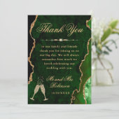 グリーンと金ゴールドグリッターアゲート&マーブル結婚ズ サンキューカード (スタンド正面)