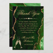 グリーンと金ゴールドグリッターアゲート&マーブル結婚ズ サンキューカード (正面/裏面)
