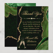 グリーンと金ゴールドグリッターアゲート&マーブル結婚ズ サンキューカード (正面/裏面)