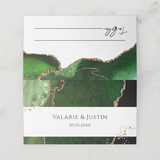 グリーンと金ゴールドグリッターアゲ結婚ートの座席表 プレイスカード (外部開封)