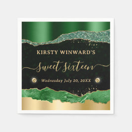 グリーンと金ゴールドグリッターグラムティアーズスウィート16 スタンダードカクテルナプキン