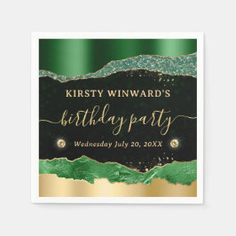 グリーンと金ゴールドグリッターグラムティアーズバースデーパーティー スタンダードカクテルナプキン