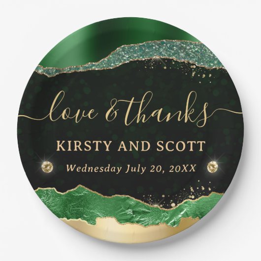 グリーンと金ゴールドグリッターグラムティアーズ結婚ズ ペーパープレート (正面)