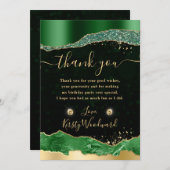 グリーンと金ゴールドグリッターグラムティアーズ誕生日 サンキューカード (正面/裏面)