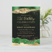 グリーンと金ゴールドグリッターグラムティアーズ21歳の誕生日 招待状 (スタンド正面)