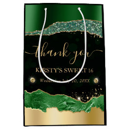 グリーンと金ゴールドグリッターグラムティアーズSweet sixteen ミディアムペーパーバッグ