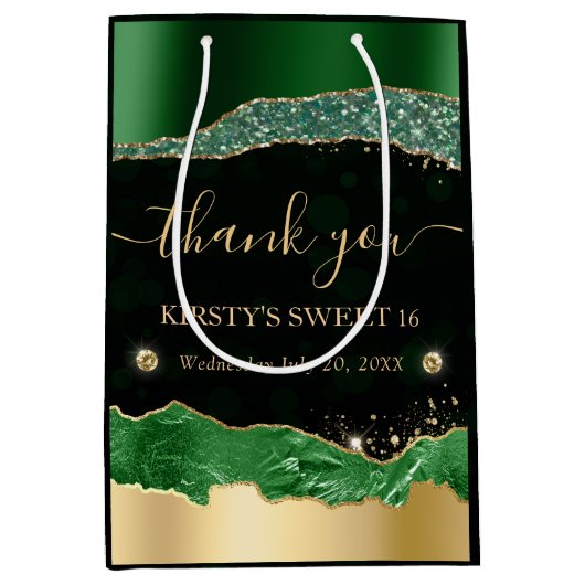 グリーンと金ゴールドグリッターグラムティアーズSweet sixteen ミディアムペーパーバッグ (正面)