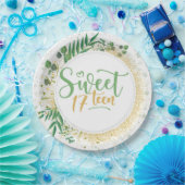 グリーンと金ゴールドグリッタースウィート17thバースデーパーティー ペーパープレート (パーティー)