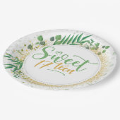 グリーンと金ゴールドグリッタースウィート17thバースデーパーティー ペーパープレート (アングル)