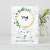 グリーンと金ゴールドグリッタースウィート17thバースデーパーティー 招待状 (スタンド正面)