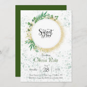 グリーンと金ゴールドグリッタースウィート17thバースデーパーティー 招待状 (正面/裏面)