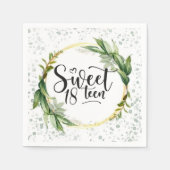 グリーンと金ゴールドグリッタースウィート18thバースデーパーティー スタンダードカクテルナプキン (正面)