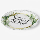 グリーンと金ゴールドグリッタースウィート18thバースデーパーティー ペーパープレート (アングル)