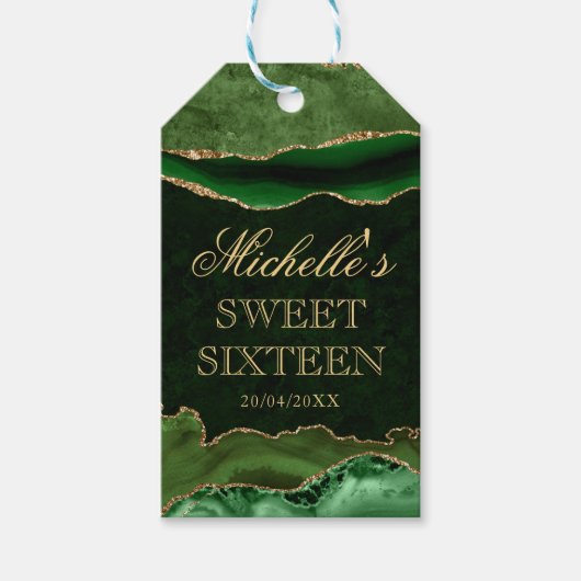 グリーンと金ゴールドグリッターマーブルアガテスウィート16 ギフトタグ (正面)