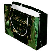 グリーンと金ゴールドグリッターマーブルゲート誕生日 ラージペーパーバッグ (裏面アングル)