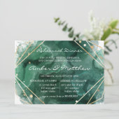 グリーンと金ゴールドグリッター水の色のリハーサルディナー 招待状 (スタンド正面)