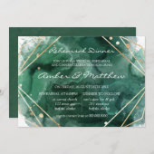 グリーンと金ゴールドグリッター水の色のリハーサルディナー 招待状 (正面/裏面)