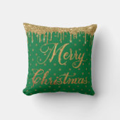 グリーンと金ゴールドグリッター – メリークリスマス クッション (正面)