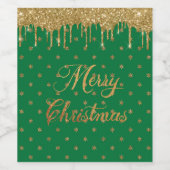 グリーンと金ゴールドグリッター – メリークリスマス ワインラベル (シングルラベル)