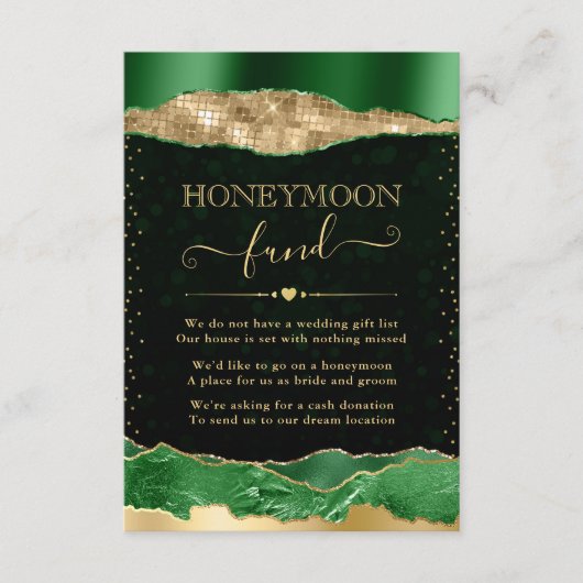グリーンと金ゴールドグームの涙結婚のハネムーン基金 エンクロージャーカード (正面)