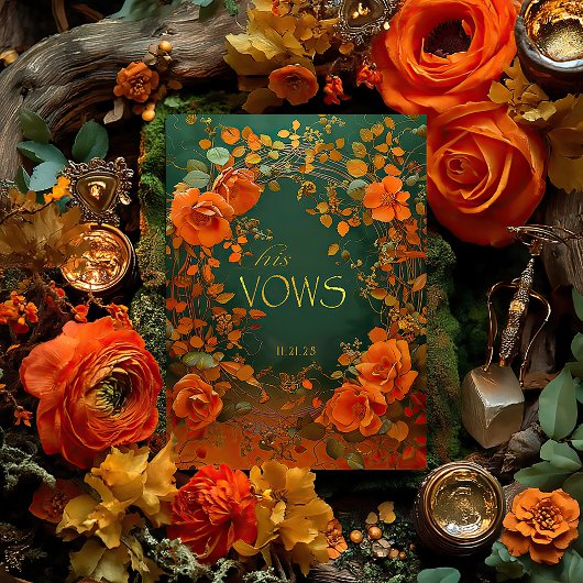 グリーンと金ゴールドケルト彼の結婚誓いのカード カード