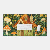グリーンと金ゴールドコテージのコアフラワーとキノコ デスクマット (キーボード&マウス)