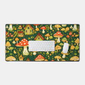 グリーンと金ゴールドコテージのコアフラワーとキノコ デスクマット (キーボード&マウス)