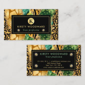 グリーンと金ゴールドサファリアニマルグリッターアゲート 名刺 (正面/裏面)
