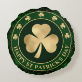 グリーンと金ゴールドシャムロッククローバーセントパトリックの日 ラウンドクッション (裏面)