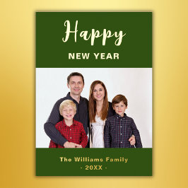 グリーンと金ゴールドシンプルハッピーニューイヤー家族の写真 箔シーズンカード