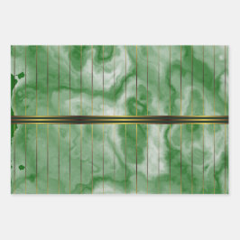 グリーンと金ゴールドジオメトストライプリの大理石 ラッピングペーパーシート