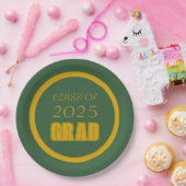 グリーンと金ゴールドスクールのカラー卒業 ペーパープレート (パーティー)