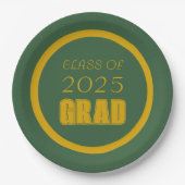 グリーンと金ゴールドスクールのカラー卒業 ペーパープレート (正面)