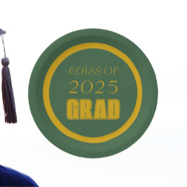 グリーンと金ゴールドスクールのカラー卒業 ペーパープレート