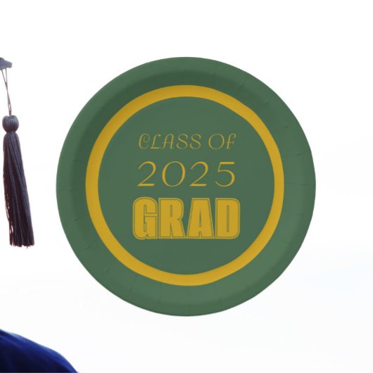 グリーンと金ゴールドスクールのカラー卒業 ペーパープレート