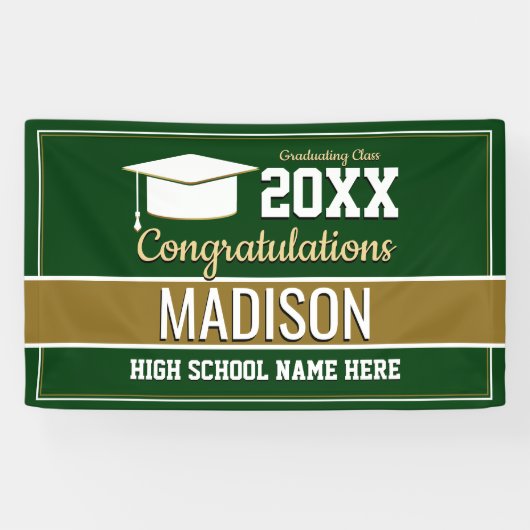 グリーンと金ゴールドスクールのカラー卒業 横断幕 (横)
