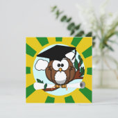 グリーンと金ゴールドスクールカラーの卒業フクロウ 招待状 (スタンド正面)