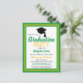 グリーンと金ゴールドスクールカラーズグラッドパーティー インビテーションポストカード (スタンド正面)