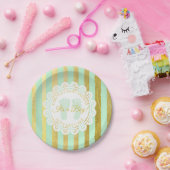 グリーンと金ゴールドストライプのシャワーパーソナライズされたプレート ペーパープレート (パーティー)