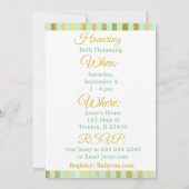 グリーンと金ゴールドストライプのベビーシャワー招待状 招待状 (裏面)