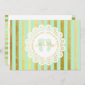 グリーンと金ゴールドストライプのベビーシャワー招待状 招待状 (正面/裏面)