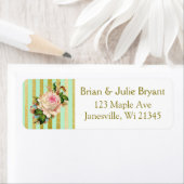 グリーンと金ゴールドストライプの差出人住所ラベル ラベル (インサイチュ)